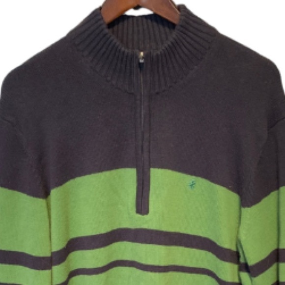 Izod Sweater Mens Size XL 1/4 Zip Navy and Kelly Green Wide Stripe - Picture 6 of 8